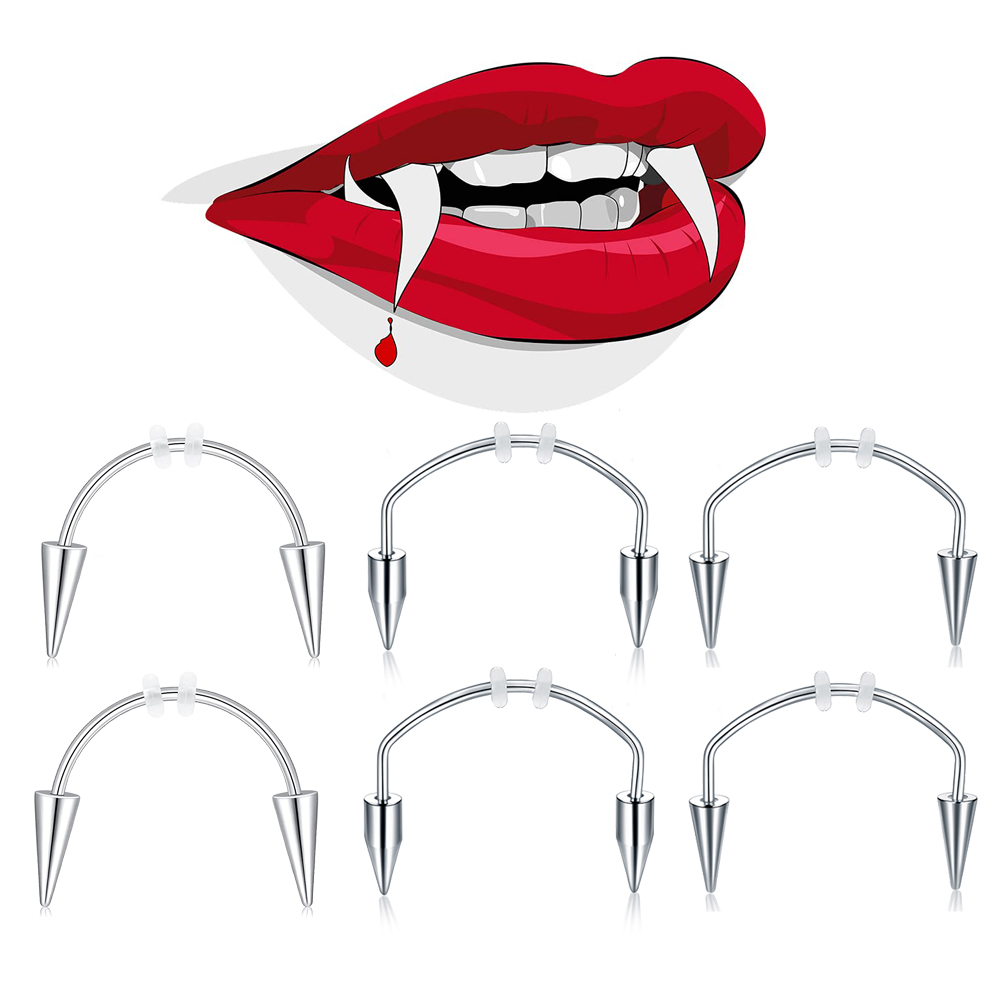 Nail Art Vampire - Wkoud 2ชิ้นเจาะไทเกอร์ฟันแวมไพร์สแตนเลสสตีลยิ้มเครื่องประดับเล็บเขี้ยว Dracula septum 3สไตล์