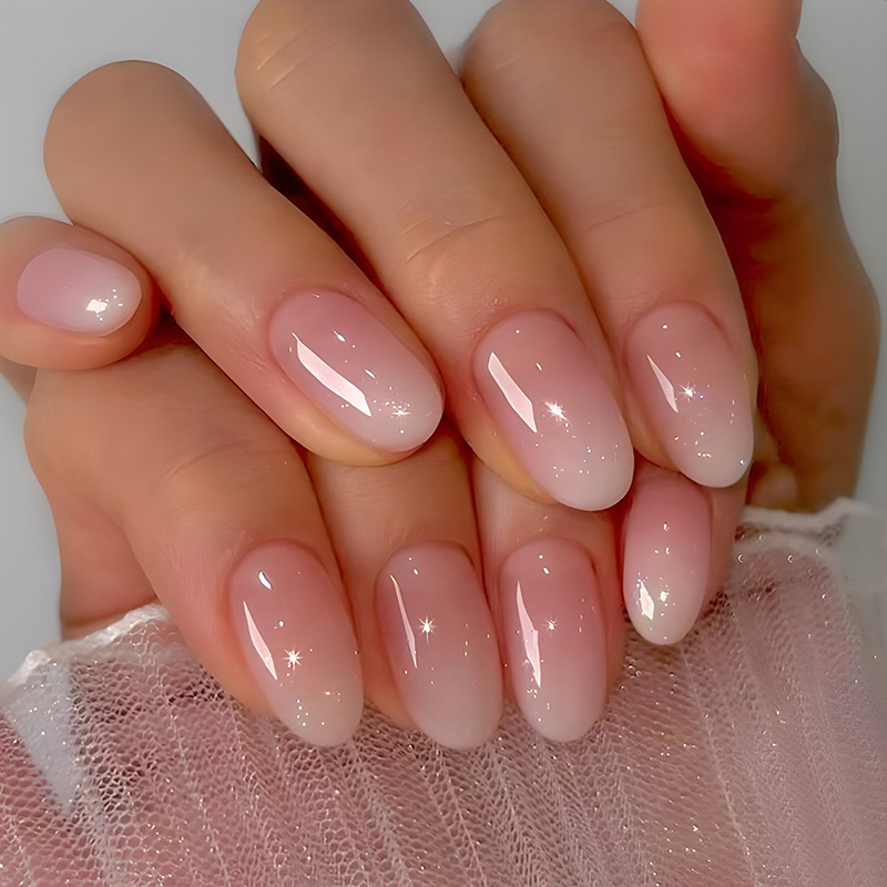 Nail Art Ombre Pink - 24 ชิ้น เล็บปลอมทรงวงรีสีชมพูแบบกดติด ลายออมเบรเรียบง่ายสำหรับผู้หญิงและสาวๆ ที่ชอบความหวาน เท่