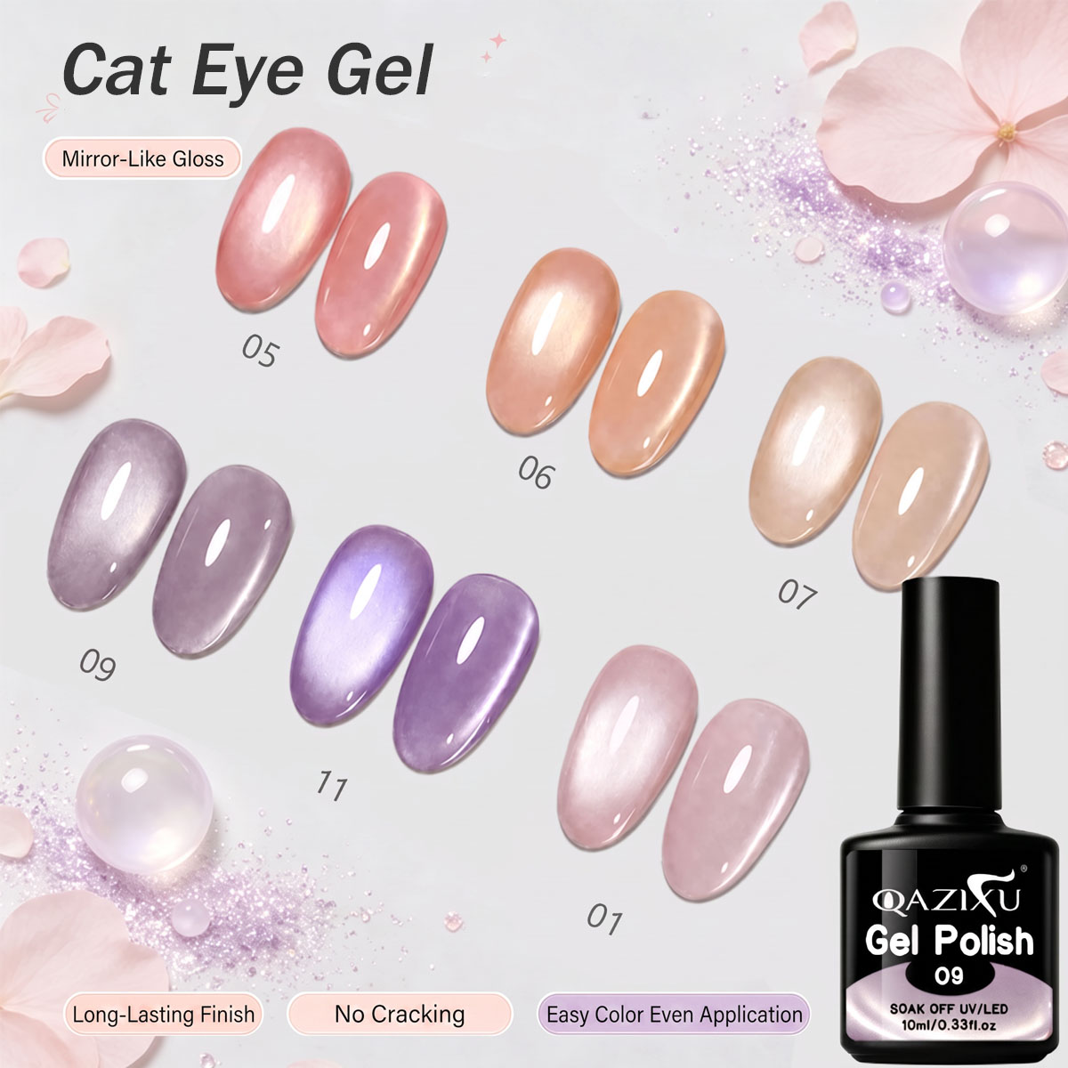 Nail Art Violet - QAZIXU ชุดยาทาเล็บเจลสีม่วงนู้ดแบบตาแมว 1/3/6 ชิ้น สำหรับใช้ในชีวิตประจำวันในฤดูใบไม้ร่วง ล้างออกได้ด้วย