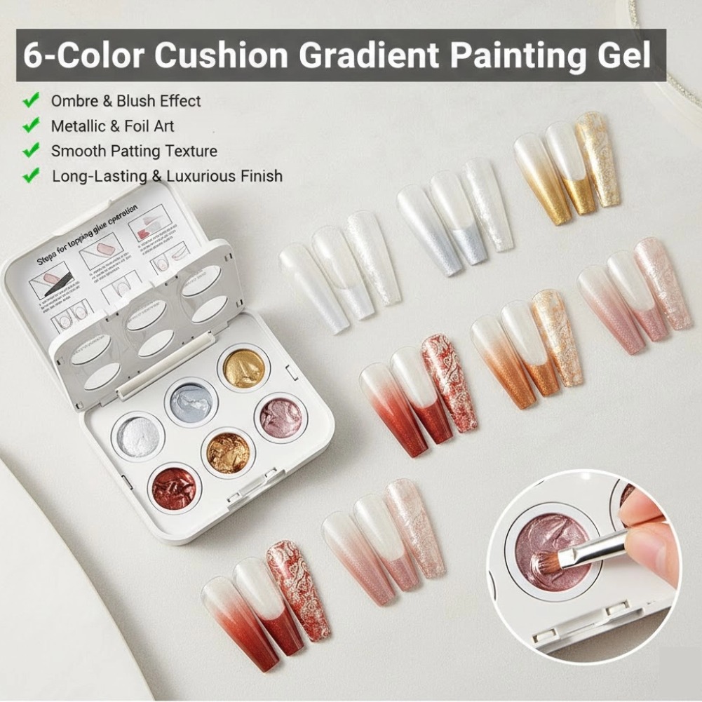 Nail Art Ombre Pink - เจลไล่สี 6 สี สำหรับทำเล็บแบบไล่เฉดสีชมพู สำหรับยูวีแอลอีดี พร้อมฟองน้ำสำหรับทาเล็บ