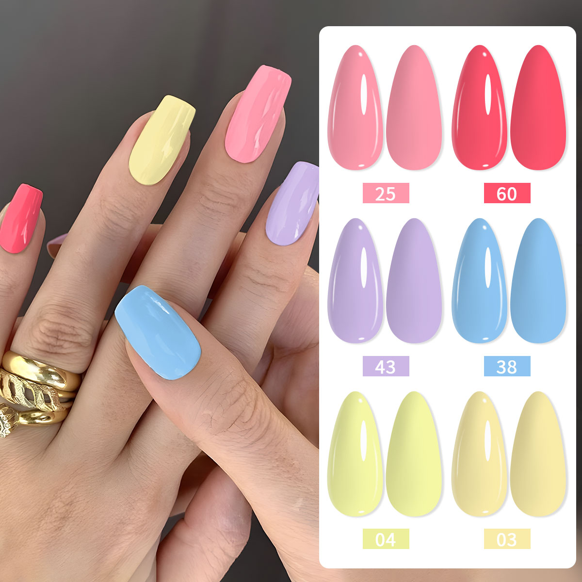Nail Art Violet - ชุดยาทาเล็บ 6 ชิ้น มีสีชมพูสดใส สีม่วงอ่อน สีฟ้า