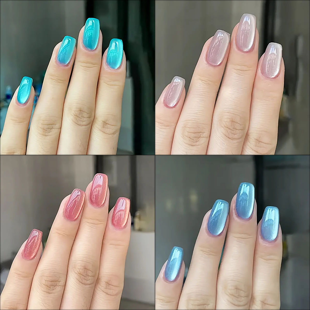 Nail Art Overlay - 24 pcs/30 pcs สั้นบัลเล่ต์เล็บปลอมสําหรับผู้หญิงแมวตา Glitter สีเขียวสีฟ้าสีม่วงสีชมพูเงาเล็บเคล็ดลับกดบนเล็บ