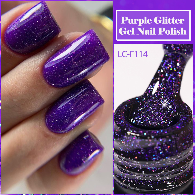 Nail Art Violet - LILYCUTE สีม่วง Glitter Sequins เจลเล็บเต็มรูปแบบเงาสีกึ่งถาวรทั้งหมดสําหรับเล็บเจลเคลือบเงา