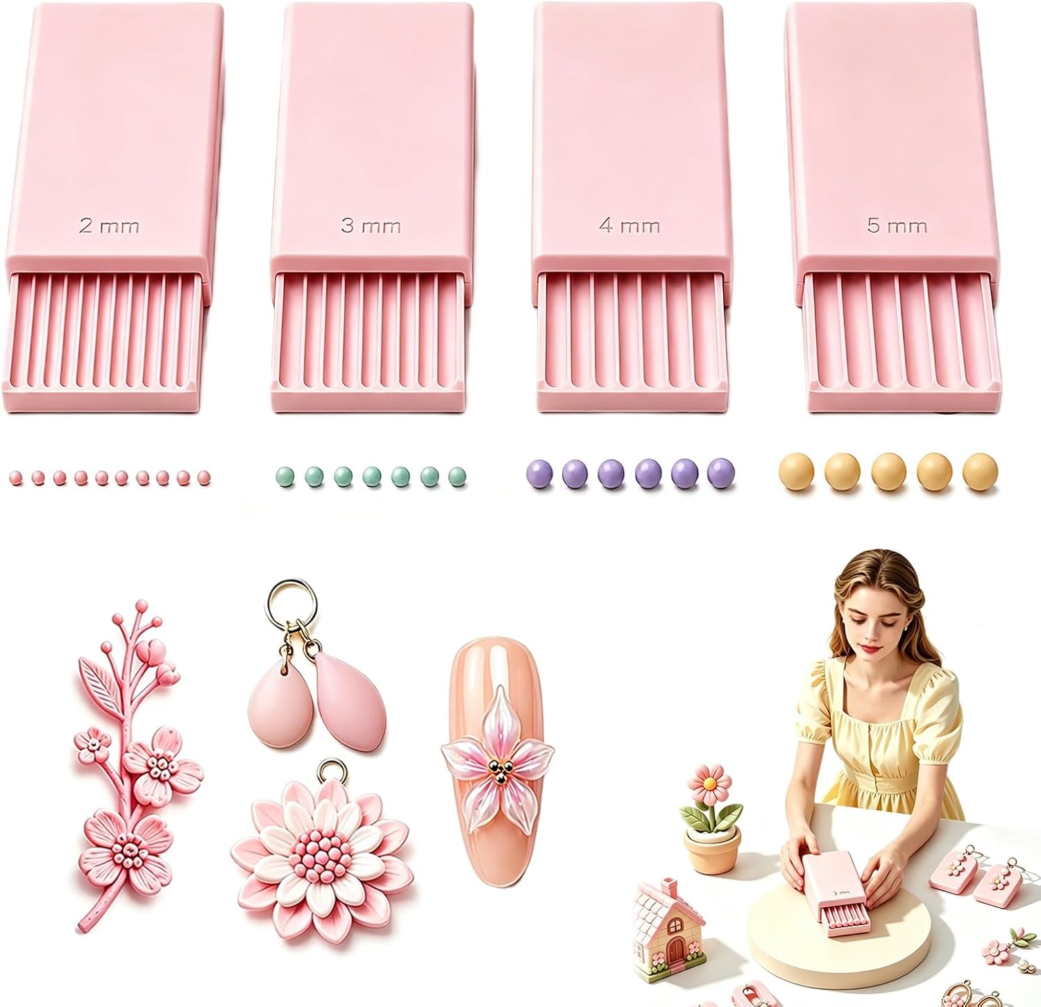 Nail Art Gel - เครื่องมือทำลูกบอลเจล 3D สำหรับงานปั้นดินเหนียว, ลูกกลิ้งลูกปัดสำหรับตกแต่งเล็บด้วยเจล 3D |
