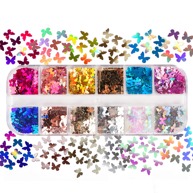 Nail Art Overlay - ผสมสีเรืองแสงผีเสื้อ Glitter ตัวต่อขนตาอุปกรณ์เสริมเล็บประกายระยิบระยับศิลปะตกแต่ง Professional Peralatan Rias