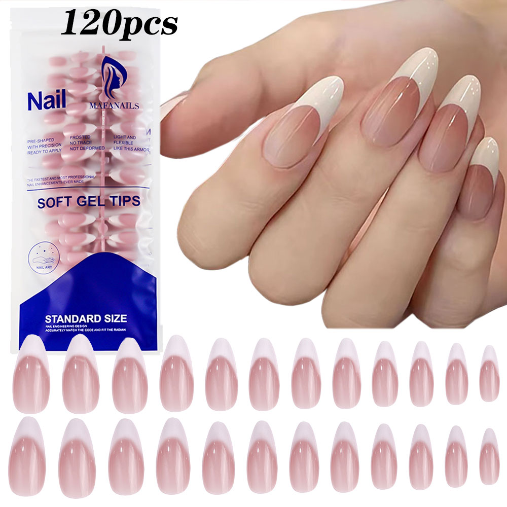 120pcs สีชมพูอัลมอนด์ขนาดกลางภ - Nail Art Press On บทวิจารณ์และราคา