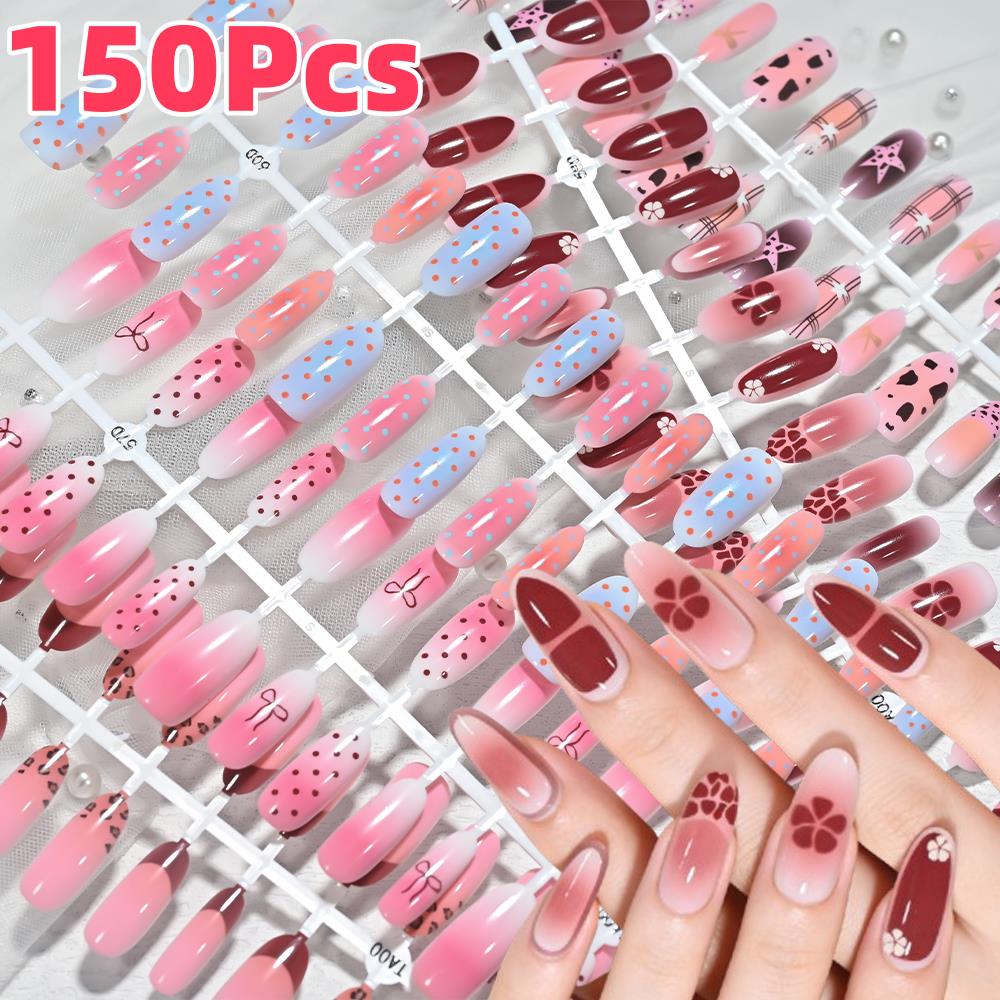 เล็บปลอมลายเสือดาวสีชมพูฟ้าไล่ - Nail Art Press On บทวิจารณ์และราคา
