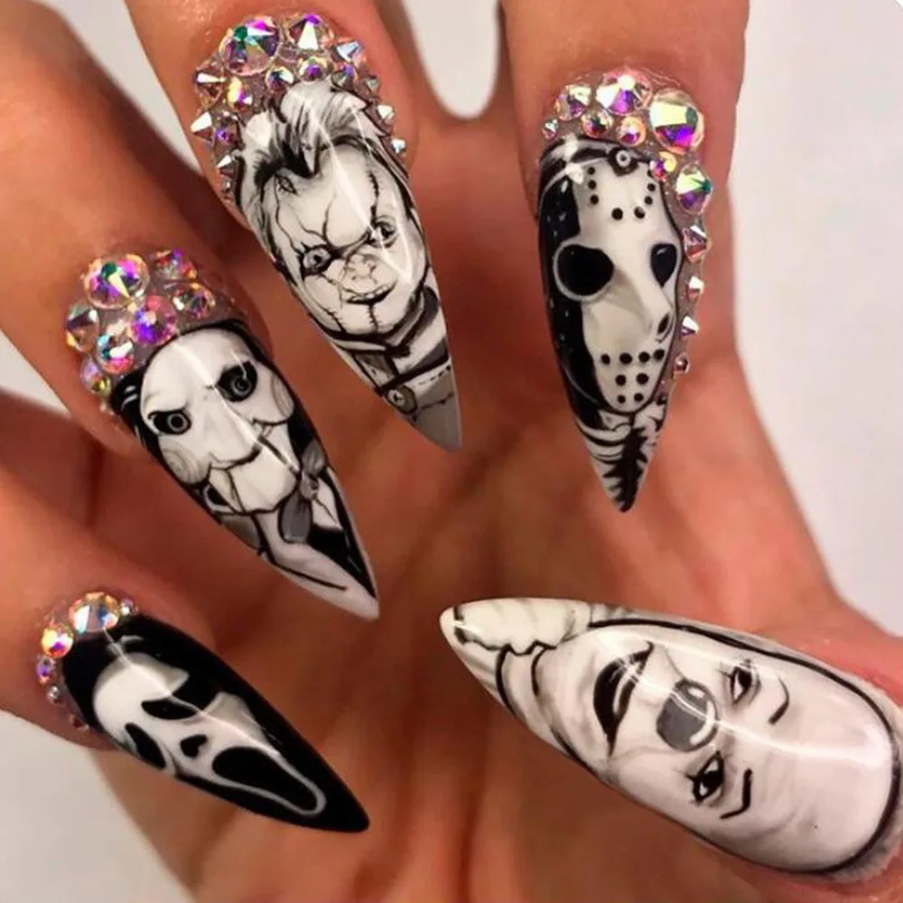 24ชิ้นมันวาวยาวอัลมอนด์ฮาโลวีน - Nail Art Vampire บทวิจารณ์และราคา