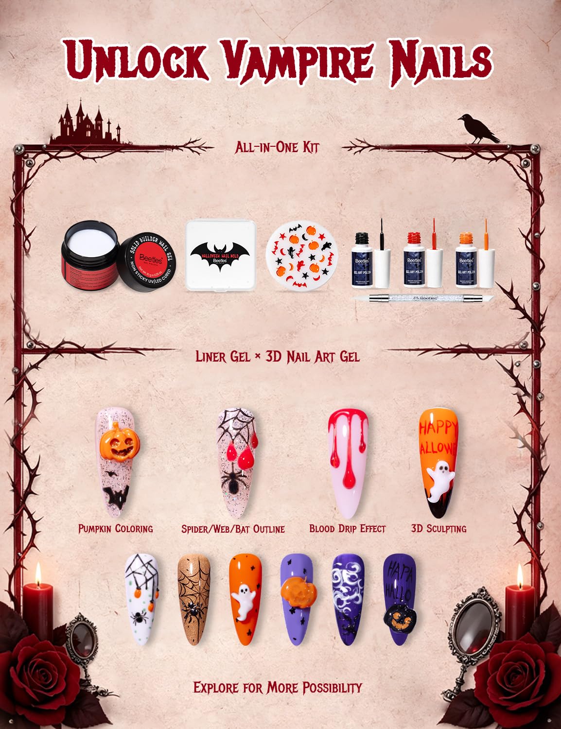 บีเทิลส์ เจลทาเล็บ 3D สีขาวลาย - Nail Art Vampire บทวิจารณ์และราคา