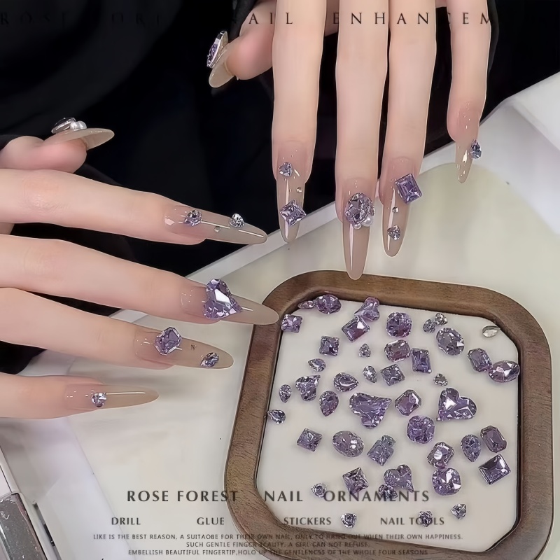 20/50pcs เล็บสีม่วงประกายแก้วค - Nail Art Violet บทวิจารณ์และราคา