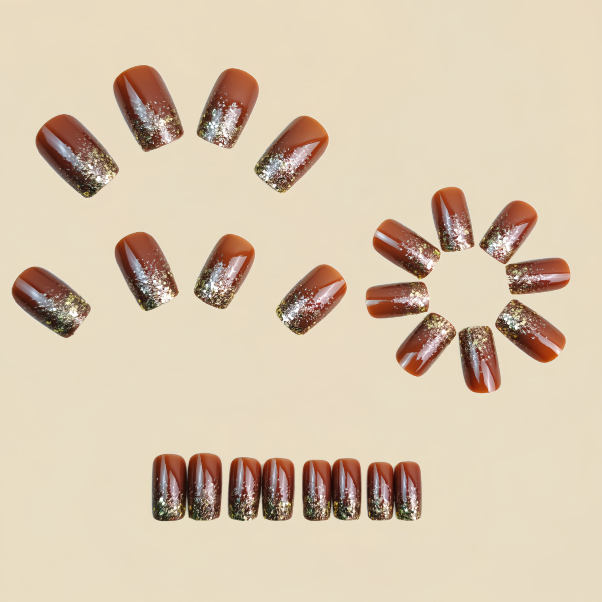 เล็บปลอมแบบสั้น-กลาง สีไล่ระดั - Nail Art Press On บทวิจารณ์และราคา