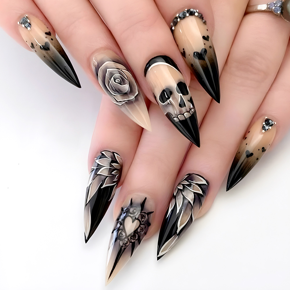 เล็บปลอมกระโหลกอัลมอนด์ไล่ระดั - Nail Art Vampire บทวิจารณ์และราคา