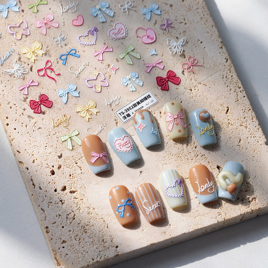 สติกเกอร์ติดเล็บลายโบว์ หัวใจ  - Nail Art Elegan บทวิจารณ์และราคา
